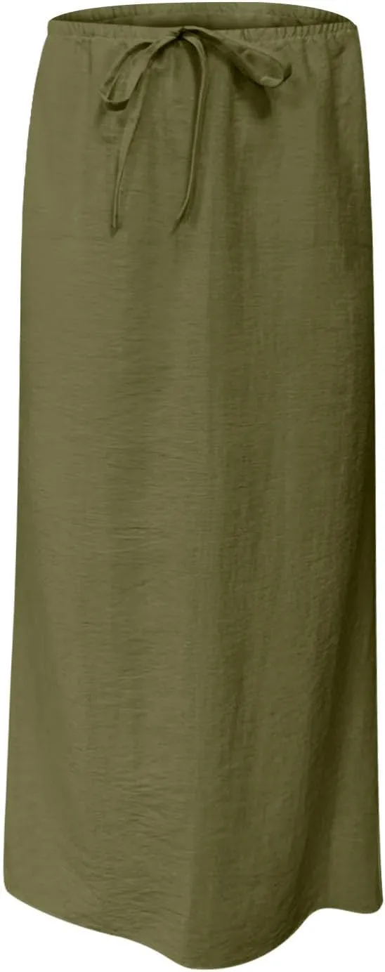 Women's Casual Long Skirts Drawstring Low Waist Maxi Skirt Summer Solid Color Loose Lightweight Beach Dress 2025