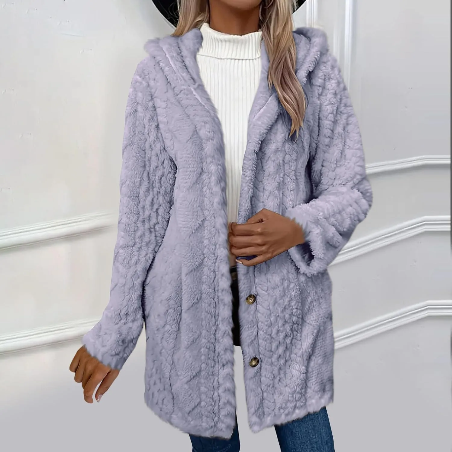 Women's Chunky Knitted Hooded Cardigan Coats Button Open Front Oversized Tunic Sweater Jacket Ladies Warm Outerwear