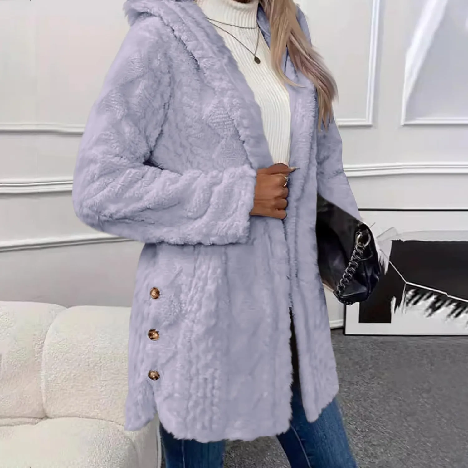 Women's Chunky Knitted Hooded Cardigan Coats Button Open Front Oversized Tunic Sweater Jacket Ladies Warm Outerwear
