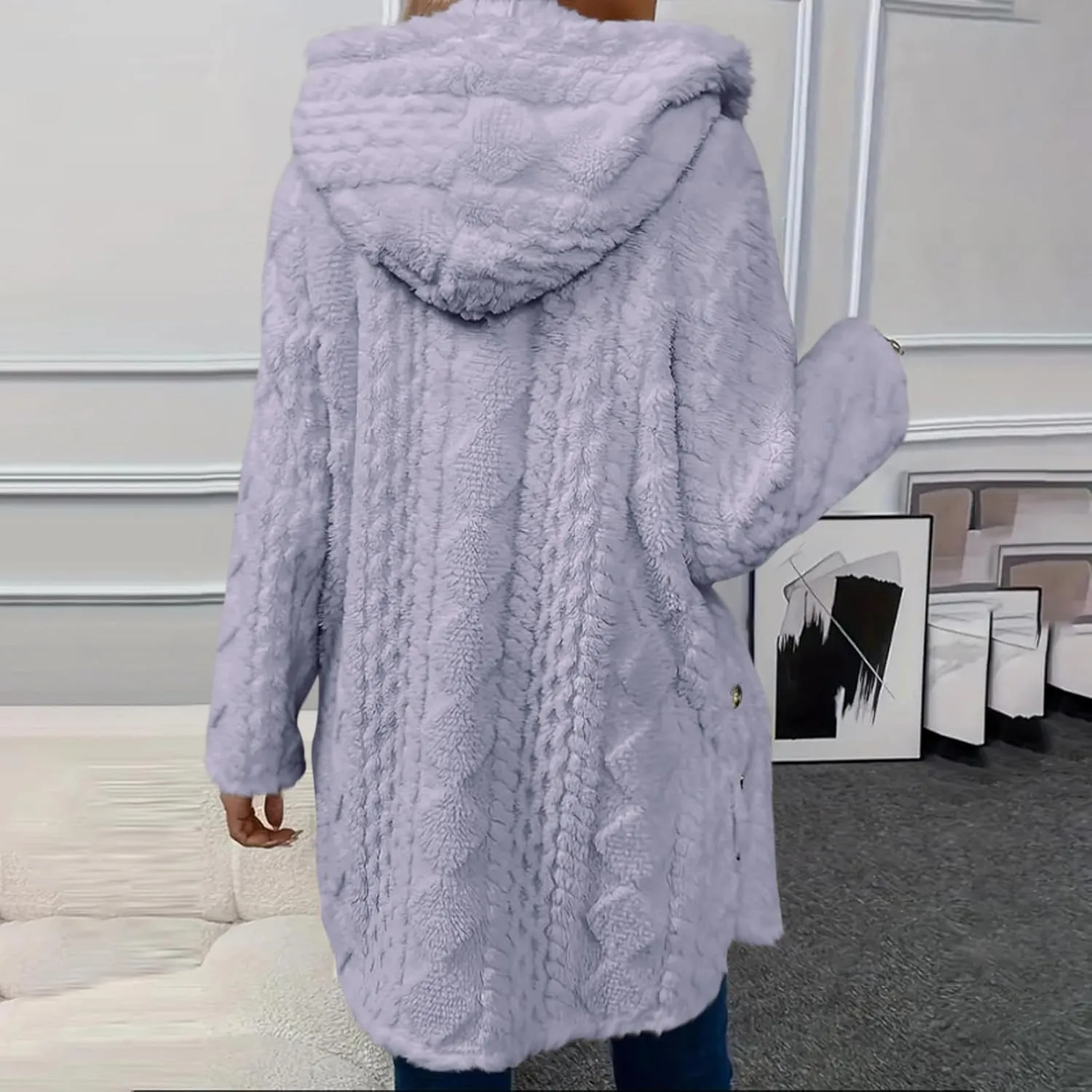 Women's Chunky Knitted Hooded Cardigan Coats Button Open Front Oversized Tunic Sweater Jacket Ladies Warm Outerwear