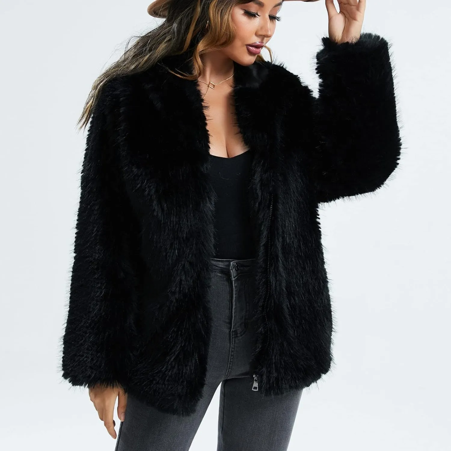 Women's Coats Winter Fleece Cropped Jacket Long Sleeve Open Front Cardigan Warm Outerwear Fall Clothes, S-2XL