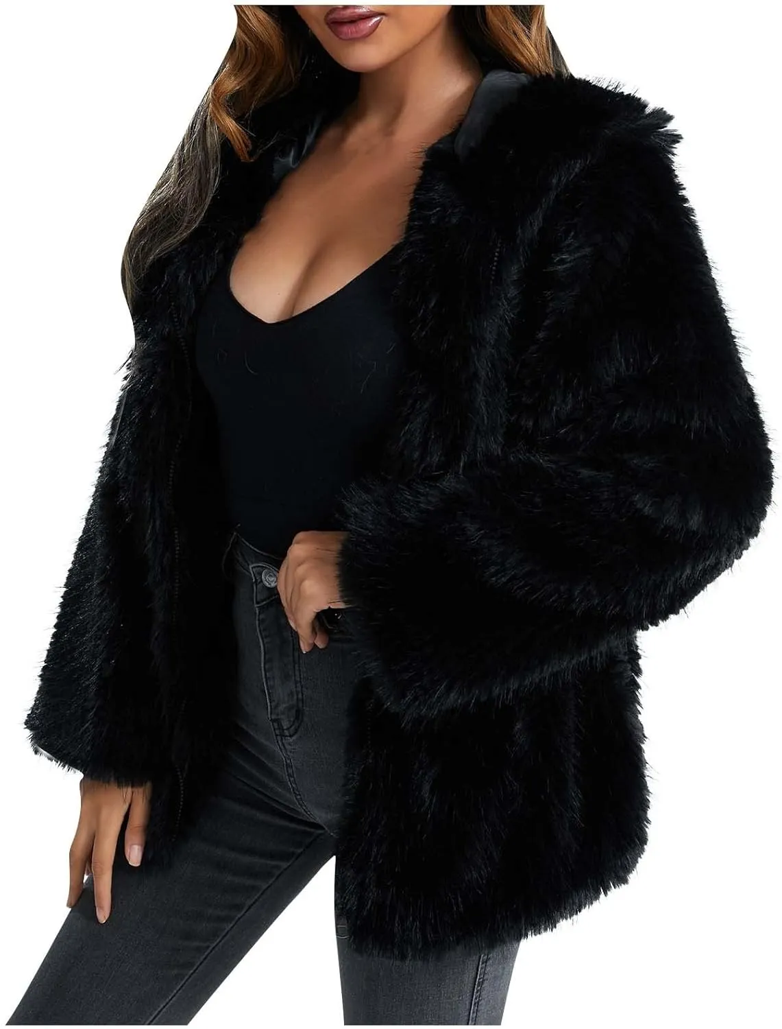 Women's Coats Winter Fleece Cropped Jacket Long Sleeve Open Front Cardigan Warm Outerwear Fall Clothes, S-2XL