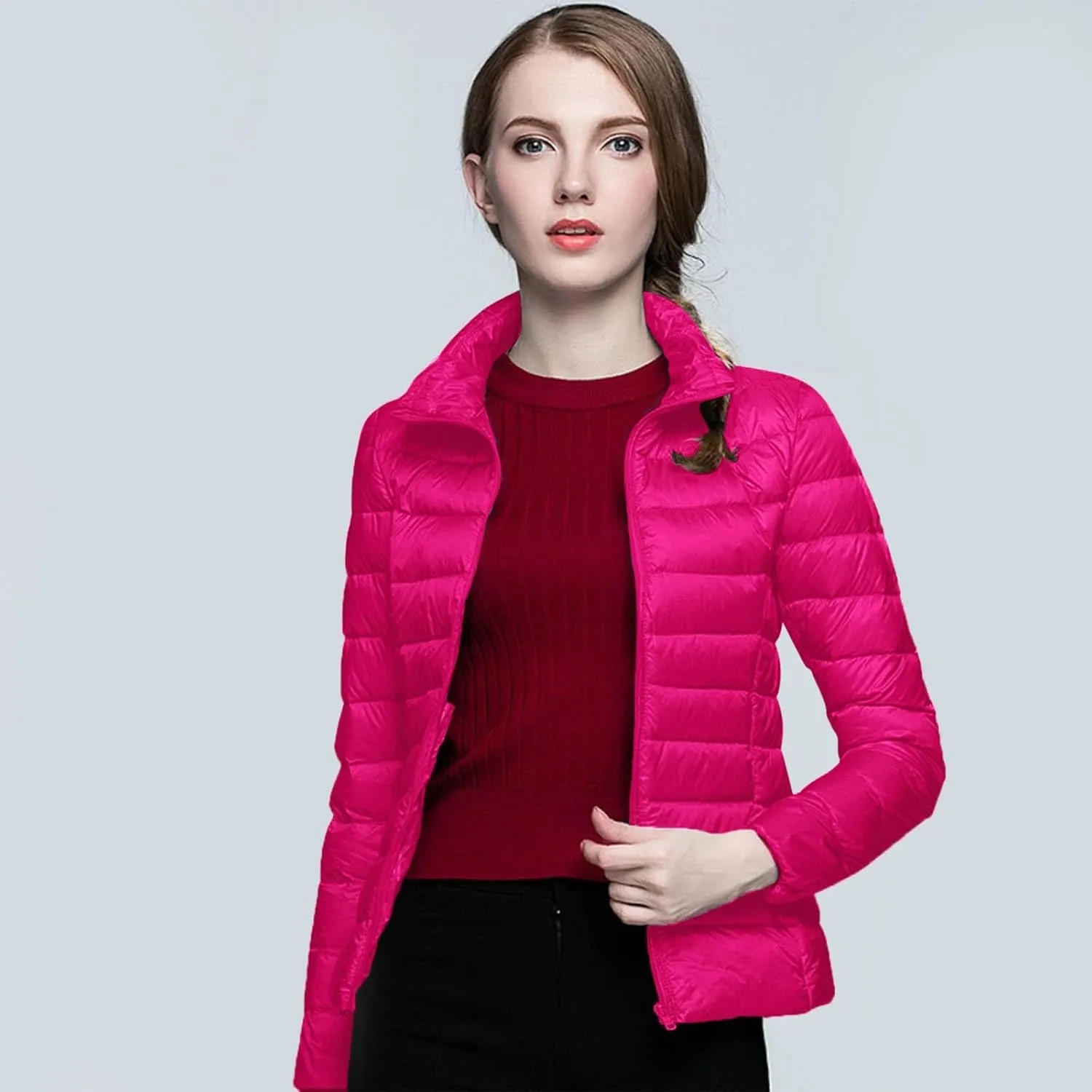 Women's Down Jackets & Parkas Warm Packable Lightweight Winter Quilted Jacket Stand Collar Slim Fit Cropped Puffer Jackets