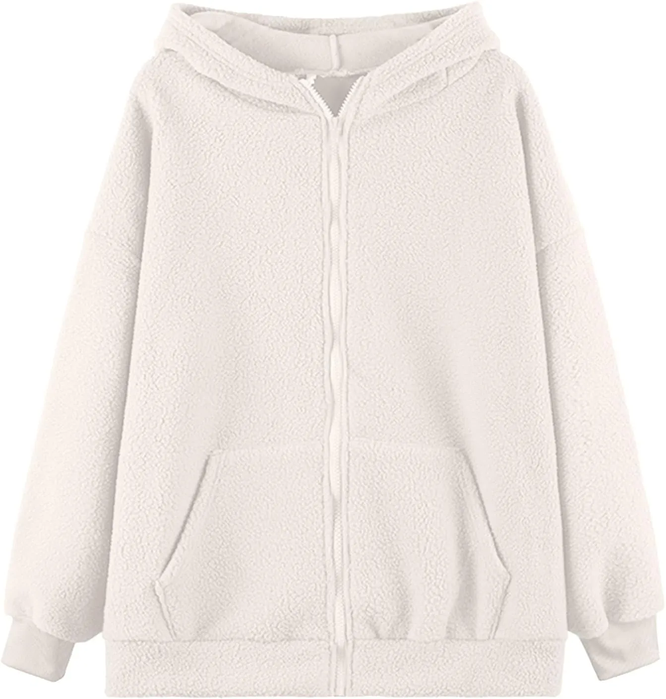 Women's Fleece Jacket Style Towel Embroidery Thickened Cotton Shirt Spliced Lamb Hooded Coat Zip Jacket, M-2XL