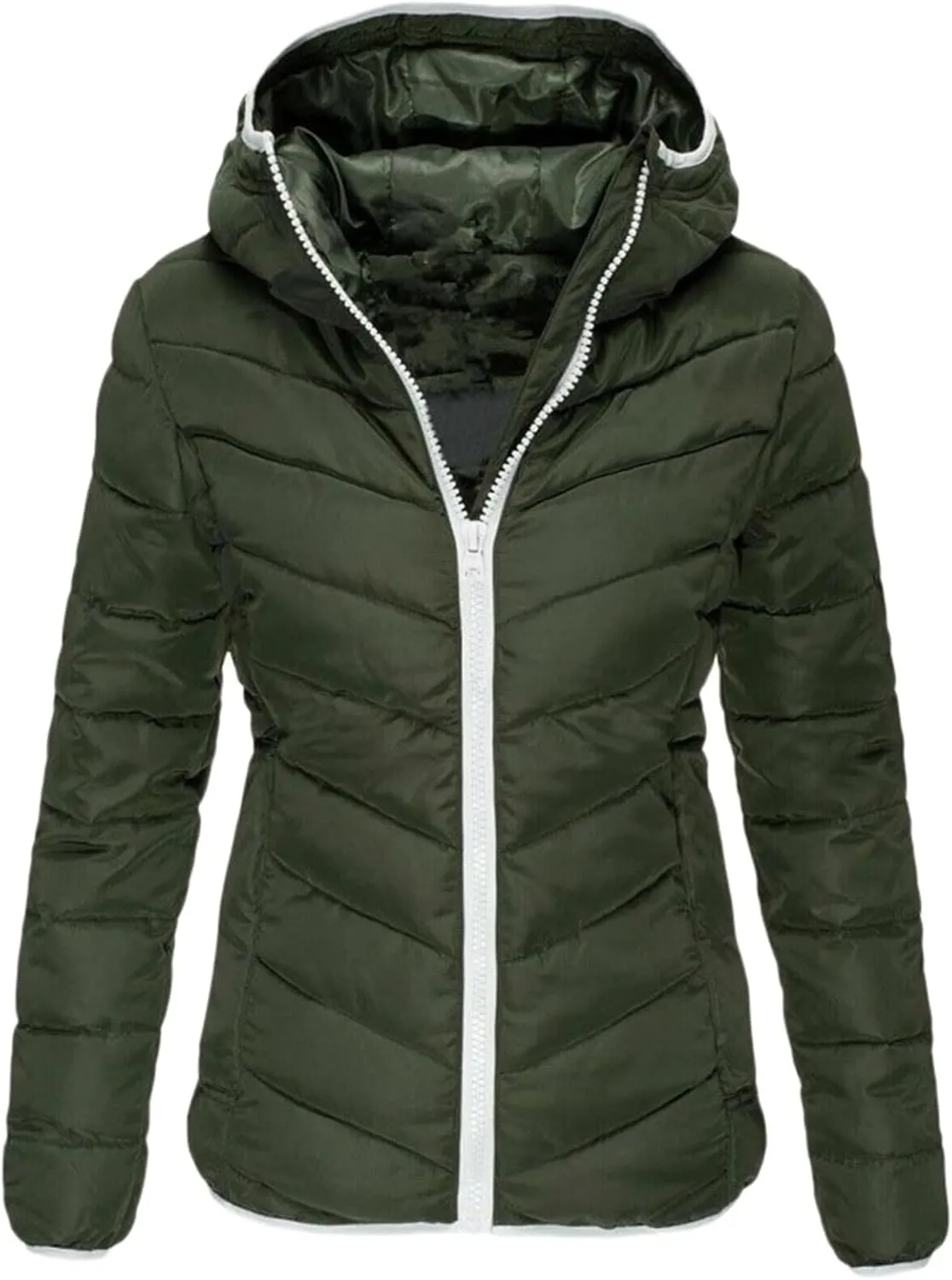 Women's Hooded Quilted Jacket Slim Fit Zipper Short Puffer Down Warm Ultra Lightweight Winter Padded Jacket with Pockets