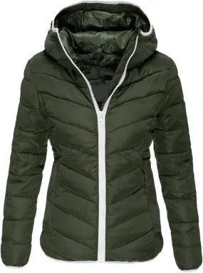 Women's Hooded Quilted Jacket Slim Fit Zipper Short Puffer Down Warm Ultra Lightweight Winter Padded Jacket with Pockets