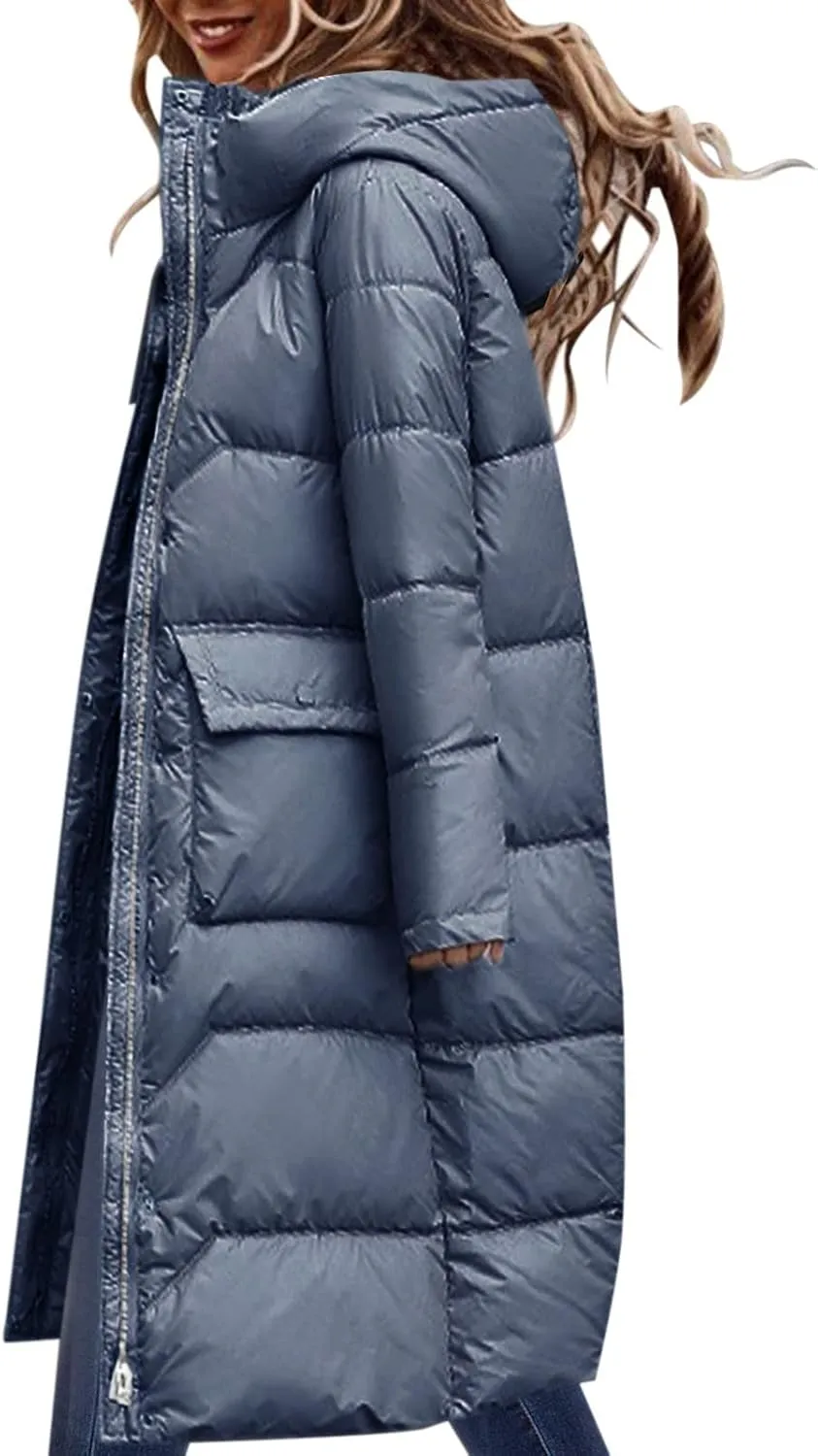 Womens Long Down Jacket Lightweight Water-Resistant Hooded Puffer Coat Winter Warm Parka Down Jackets With Pockets