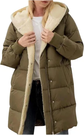 Womens Long Reversible Fleece Jacket Long Sleeve Jackets Zip Up Hoodie Warm Winter Coat Outerwear Sherpa Jackets