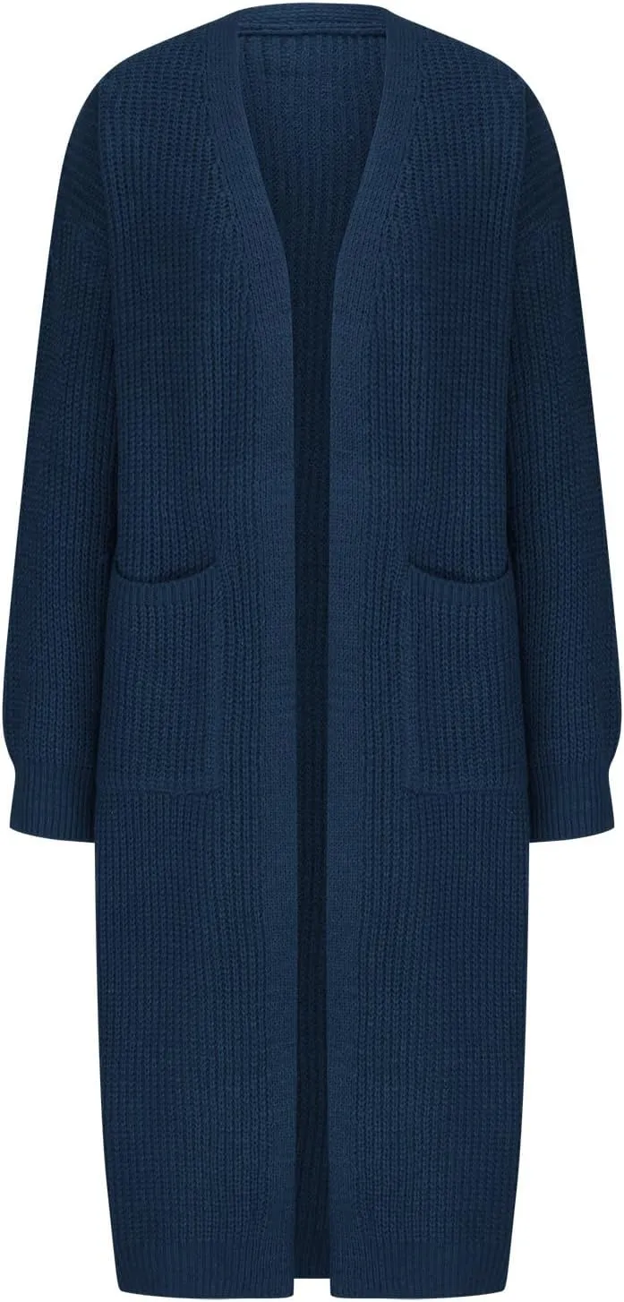 Women's Open Front Cardigan Oversized Chunky Knit Sweater Long Lantern Sleeve Outwear with Pocket 2025 Fashion