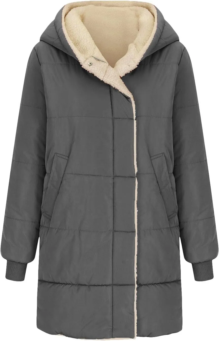 Women's Thickened Long Down Jacket Winter Down Coat Hooded Puffer Jacket with Zipper Trendy Reversible Warm Coats