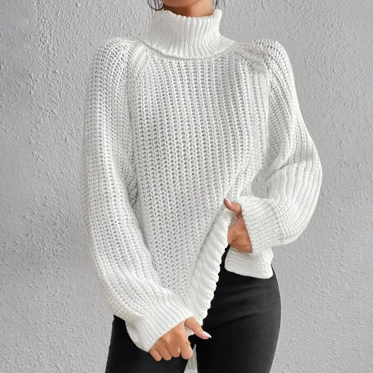 Women's Turtleneck Sweaters Slouchy Knit Chunky Sweater Fall Winter Fashion Cable Weaving Long Sleeve Pullover