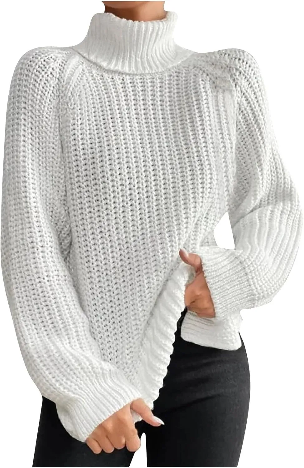 Women's Turtleneck Sweaters Slouchy Knit Chunky Sweater Fall Winter Fashion Cable Weaving Long Sleeve Pullover