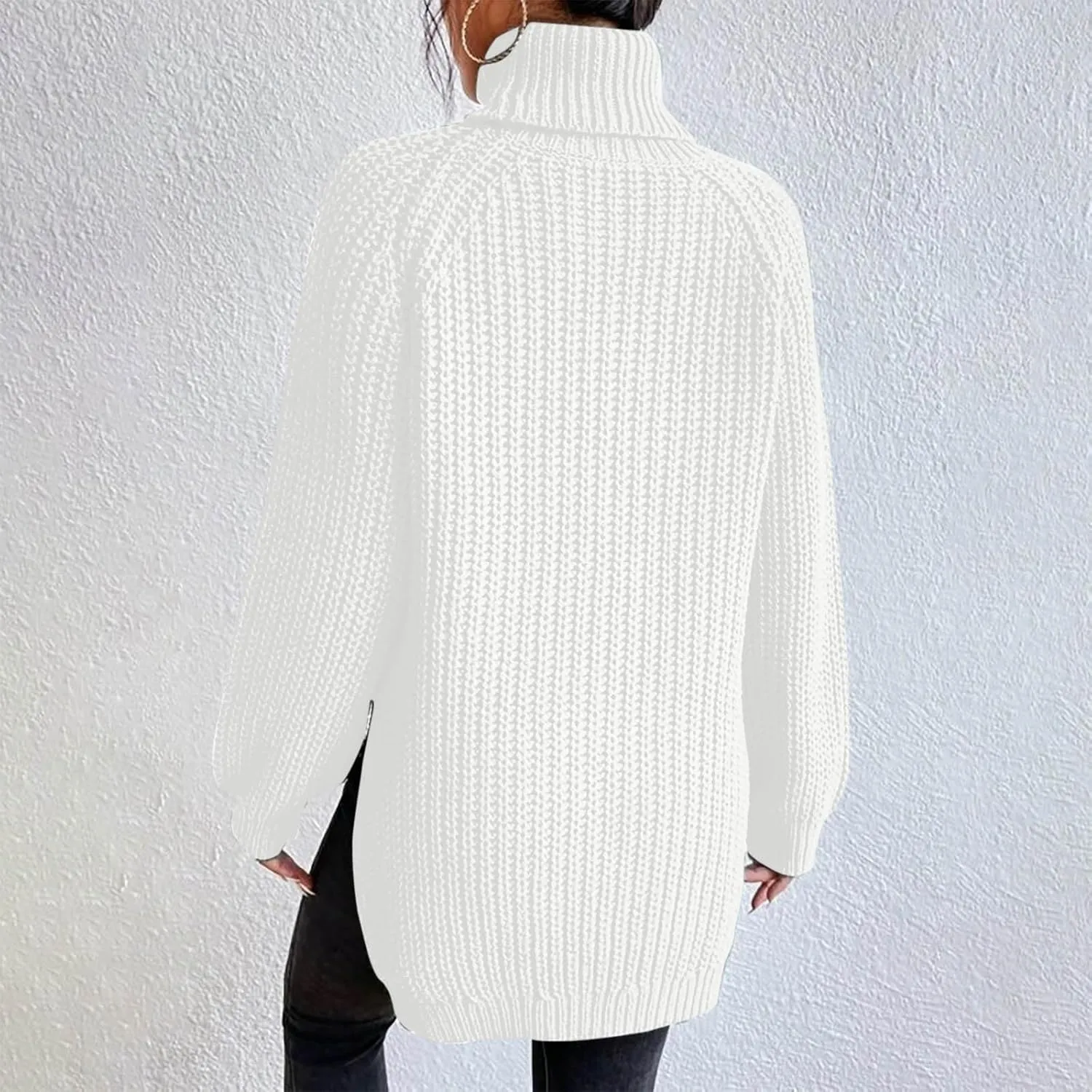 Women's Turtleneck Sweaters Slouchy Knit Chunky Sweater Fall Winter Fashion Cable Weaving Long Sleeve Pullover