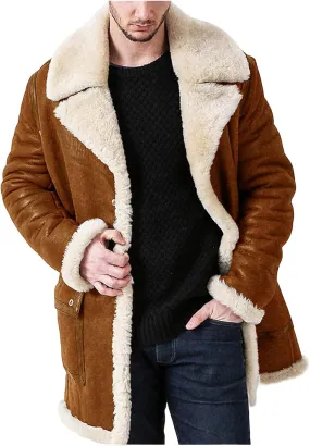 ZWRXW Mens Faux Fur Suede Leather Coat Lapel Sherpa Lined Fleece Shearling Jacket Winter Thicken Warm B3 Bomber Outwear