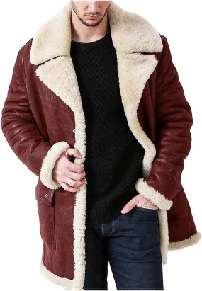 ZWRXW Mens Faux Fur Suede Leather Coat Lapel Sherpa Lined Fleece Shearling Jacket Winter Thicken Warm B3 Bomber Outwear